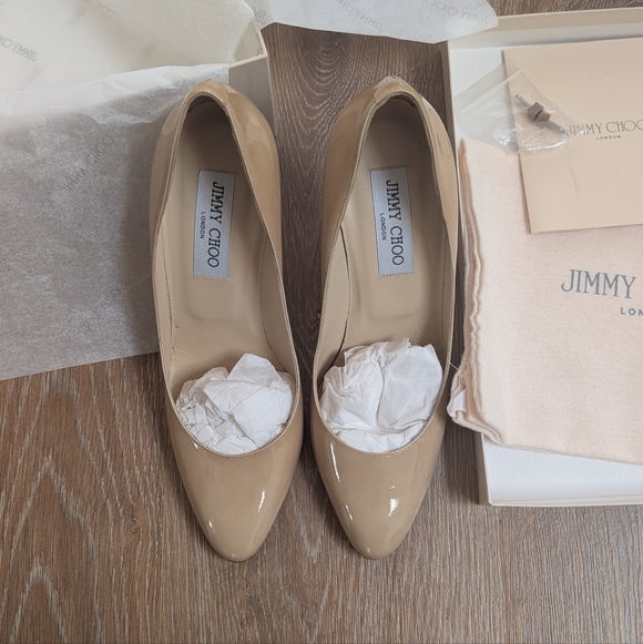 NIB Jimmy Choo 247 Lewis Nude Patent Leather Stiletto Pumps - Picture 4 of 6